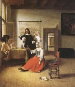 Pieter de Hooch A Woman Drinking with Two Gentlemen) (mk05) painting